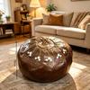 Unstuffed Pouf Ottoman PU Leather Footstool Cover Boho Style Storage Ottoman  for Living Room