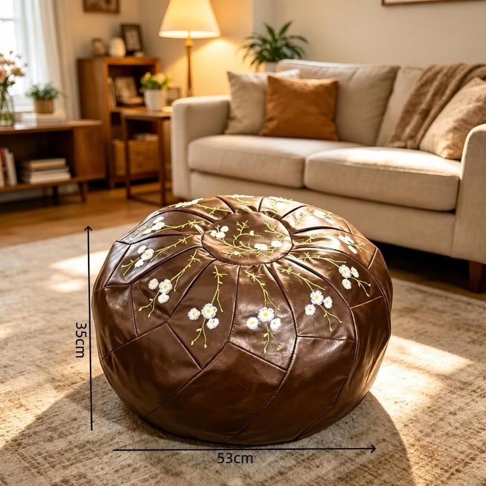 Unstuffed Pouf Ottoman PU Leather Footstool Cover Boho Style Storage Ottoman for Living Room