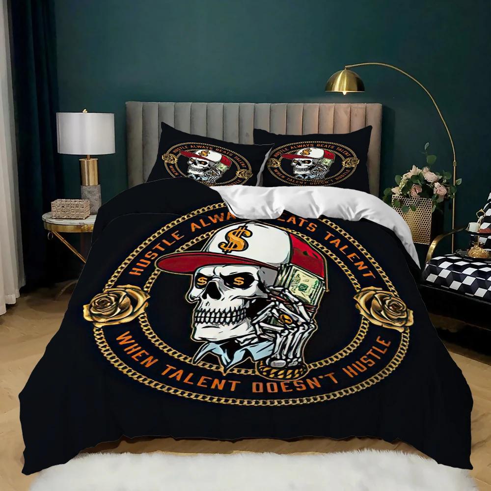 Skull Duvet Cover Queen Size Gothic Skeleton Bedding Set Rose Flower Polyester Comforter Cover For Kids Teens Adults Halloween