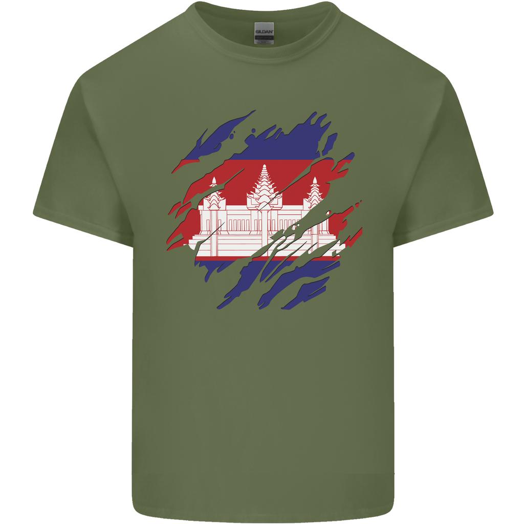 Torn Cambodia Flag Cambodian Day Football Unisexs Light Cotton TShirt