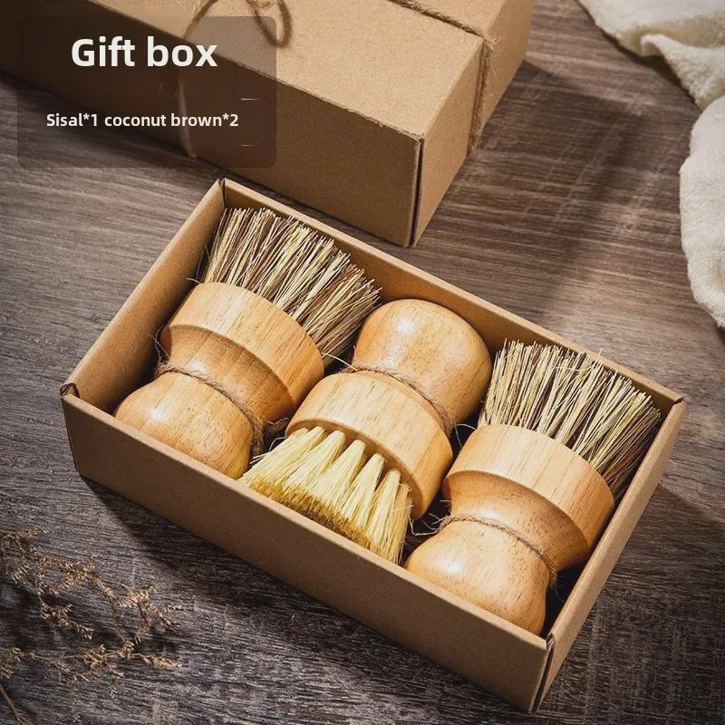 Многофункциональная кухонная щетка из натурального сизаля для мытья посуды, фруктов и овощей - ручка из цельного дерева