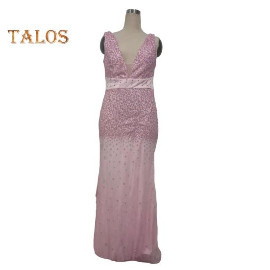 Женское вечернее платье с V-образным вырезом и сеткой в ​​стиле пэчворк без рукавов с разрезом в форме русалки Slim Fit для выпускного вечера, банкета, невесты, макси-платье