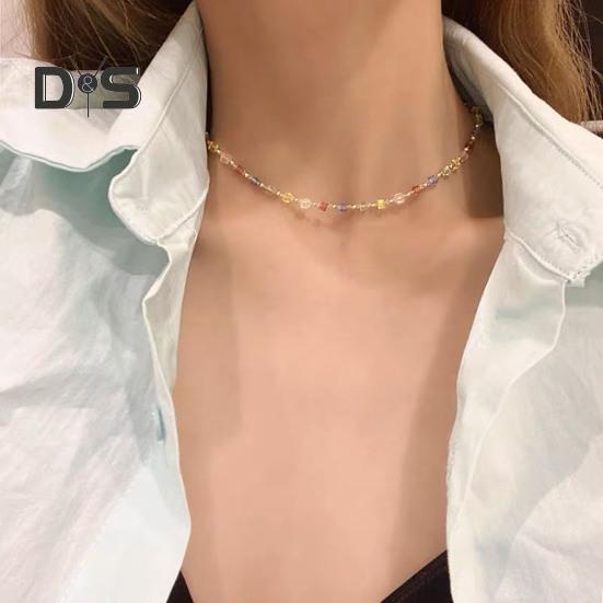 Women Necklace Beads Colorful Faux Crystal Electroplated Stainless Lightweight Cool Girl Pendant Necklace Birthday Gift Neck Jewelry