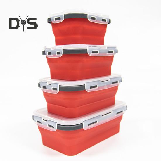 4Pcs Collapsible Food Storage Container With Lids Flat Stackable Refrigerator Food Box Set Silicone Food Sealed Crisper Lunch Bento Box For