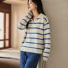 VICTORIA&VERA Winter Korean Style Blue Striped Knit Sweater