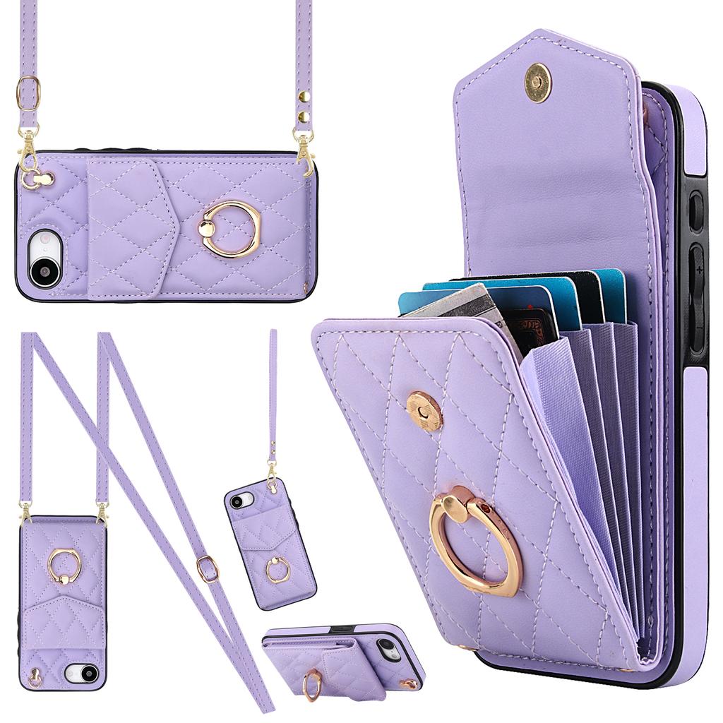 Чехол для iPhone 16e с блокировкой RFID, карманом для карт, кожа + ТПУ, наплечный чехол для телефона с кольцом-подставкой