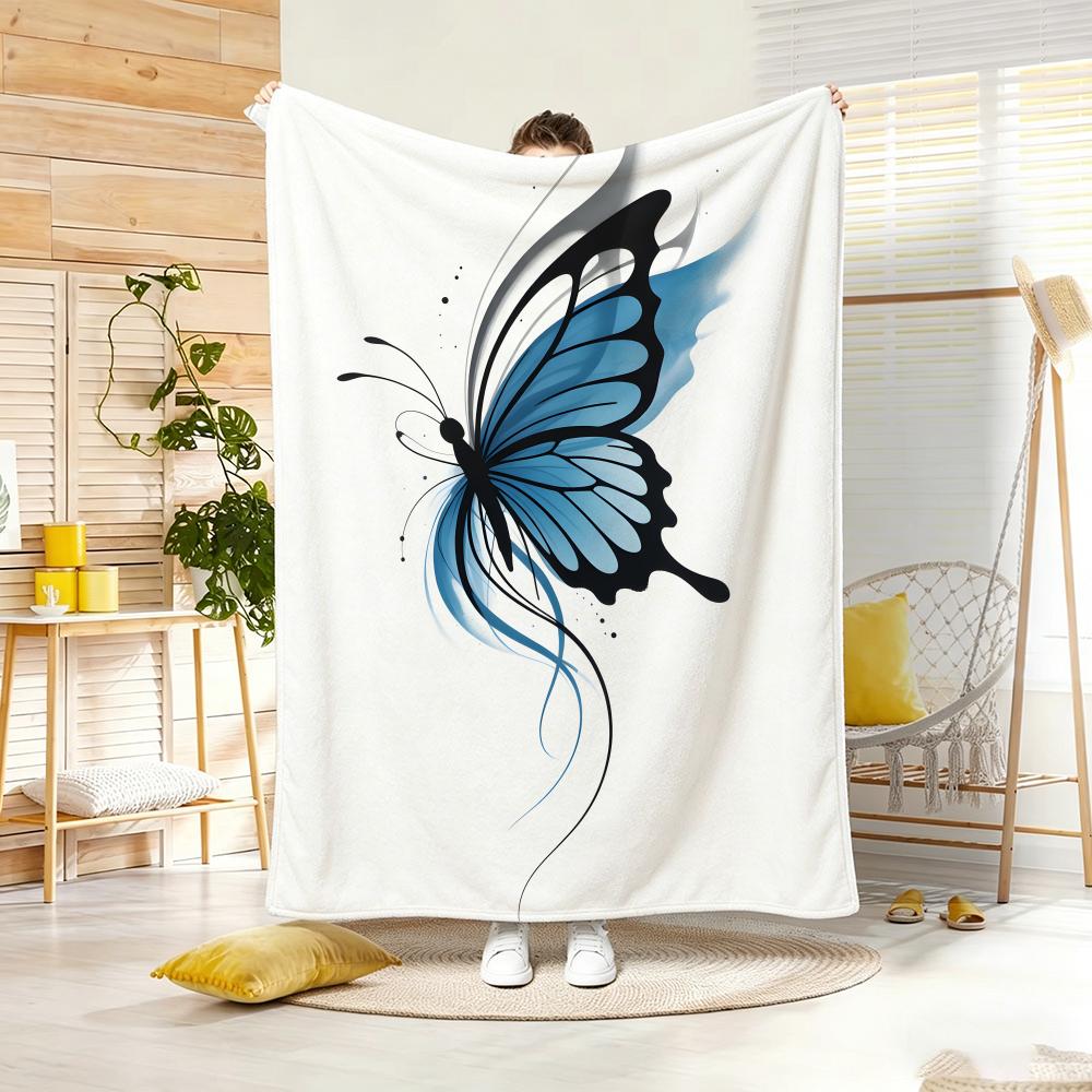 Art Graphic butterfly Throw Lightweight 240g Flannel Blanket Soft Skin-friendly for Summer Cooling