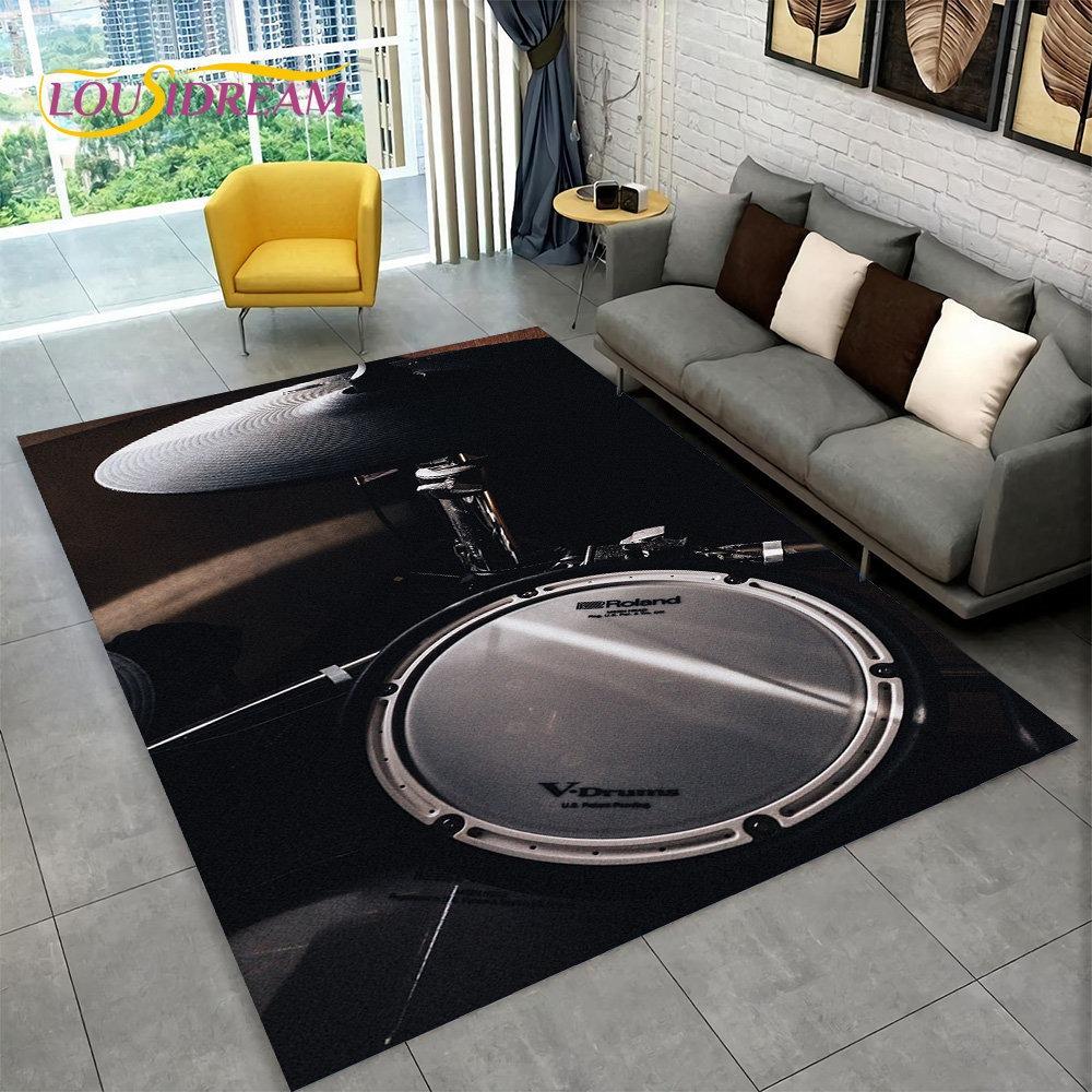 3D Drum Kit Music Instruments Area Large Carpet Rug for Home Living Room Bedroom Doormat DecorArea Rug Carpet Non-slip Floor Mat