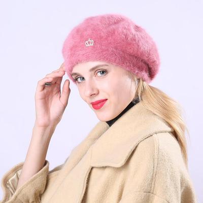 Осенне-зимний шерстяной теплый берет, женский художник, милая вязаная плюшевая шапка с кроличьими волосами в виде короны