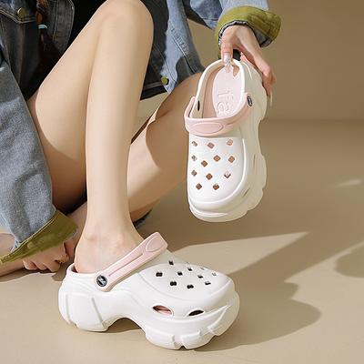 Модные однотонные тапочки женские летние для улицы, универсальные, на толстой подошве, увеличивающие рост, обувь с отверстиями, сандалии на мягкой подошве, удобные, женские