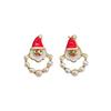 New Trendy Santa Claus Stud Earrings for Women Imitation Pearl Beads Hollow Round Small Earrings Christmas Day Ear Jewelry