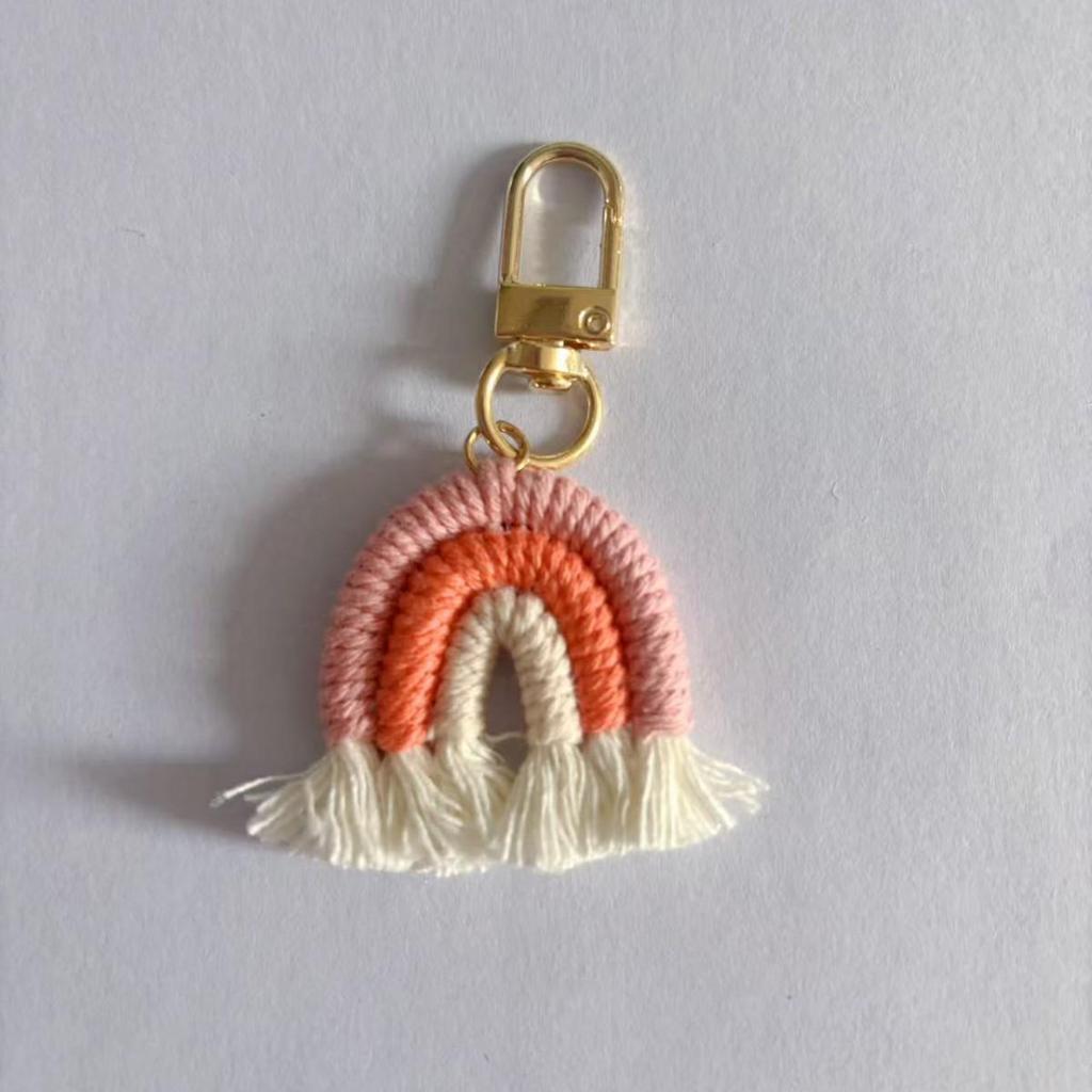 Hand-Woven Rainbow Keychain Pendant