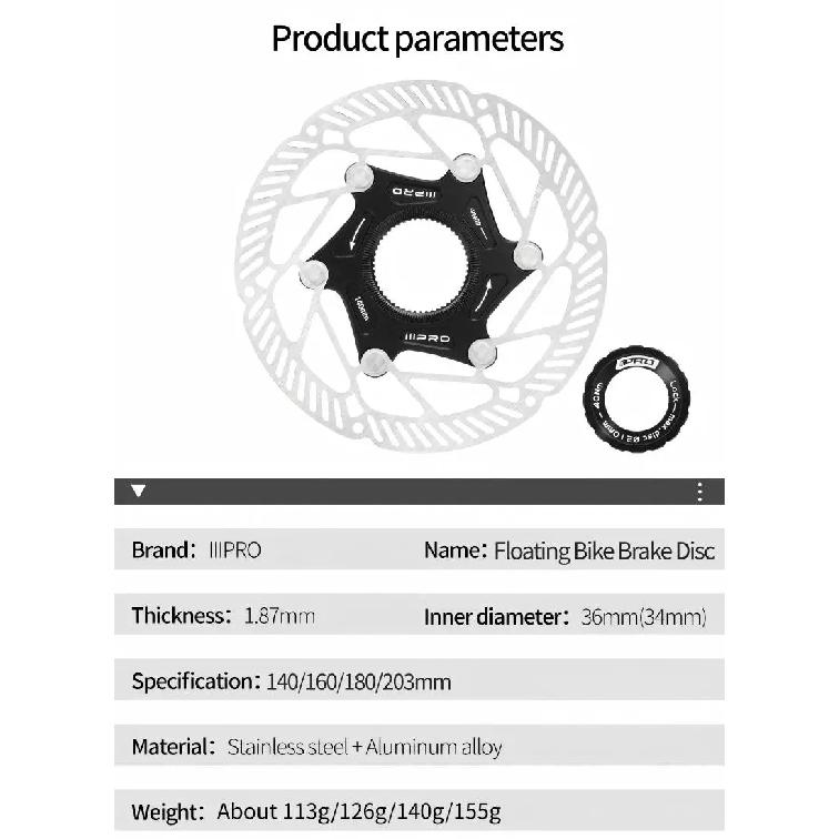 IIIPRO Centerlock Disc Brake Rotor Ultra-Light Road Bicycle Brake Disc Heat Dissipation Hydraulic 140/160/180/203mm Disc Rotor
