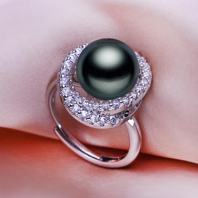seniko Кольца с натуральным пресноводным жемчугом 10-11 мм для женщин, модное женское кольцо с кубическим цирконием и цирконием, ювелирные изделия с жемчугом, регулируемое кольцо