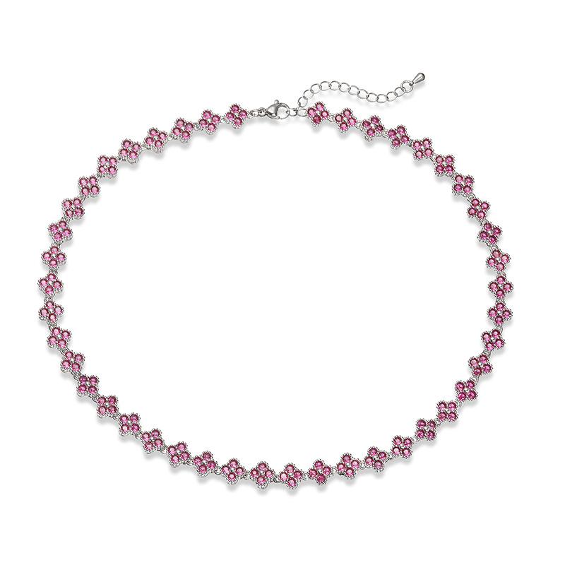 Elegant Light Luxury Women's Gold Plated Copper Bracelet Zircon Four-leaf Clover Necklace Flower Jewelry Set