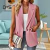 Женский пиджак, жилет с лацканами, формальный деловой костюм без рукавов с прямыми накладными карманами, сплошной цвет, средней длины, женский костюм, пальто
