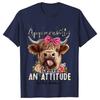 Highland Cow Print TShirts for Women Attitude Design Female Tshirts Short Sleeve Oneck T Shirt Funny Cartoon Clothes Women