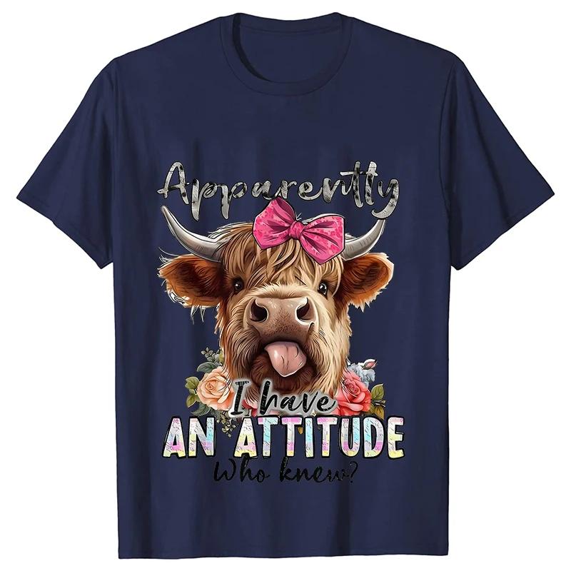 Highland Cow Print TShirts for Women Attitude Design Female Tshirts Short Sleeve Oneck T Shirt Funny Cartoon Clothes Women