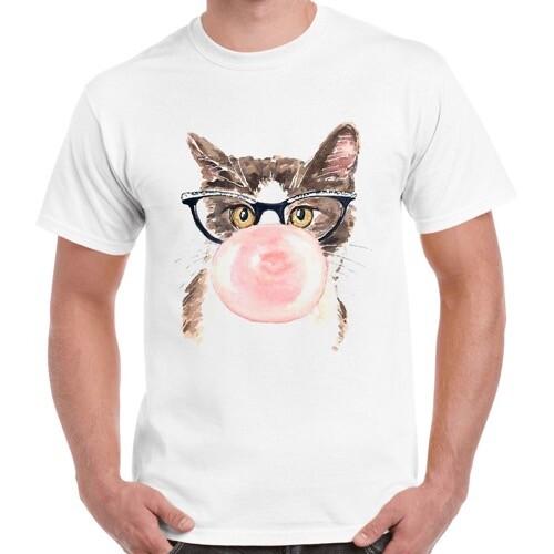 Кот с жевательной резинкой Смешное искусство Ретро Монро Винтажная футболка Топ Унисекс Женская футболка 2818