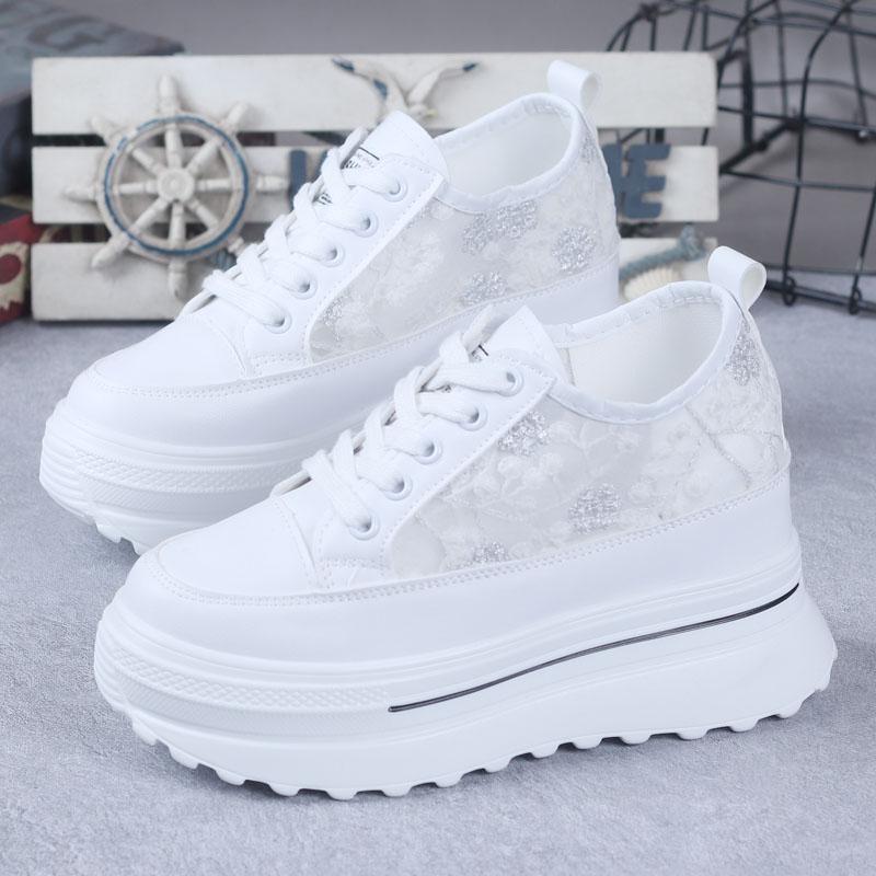 Туфли на танкетке с платформой 8 см, кроссовки, лодочки, белые платформенные туфли с сетчатыми вставками и вырезами, женская обувь zapatos de mujer