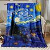1pc Van Gogh Starry Night & Swirling BluesYellows Blacks Extra Large Flannel Throw Blanket Housewarming Gift for Art Lovers