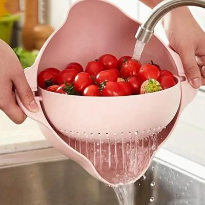 Двойной пластиковый дуршлаг для фруктов и овощей, кухонная корзина-сито с дренажными отверстиями, легко чистить и хранить