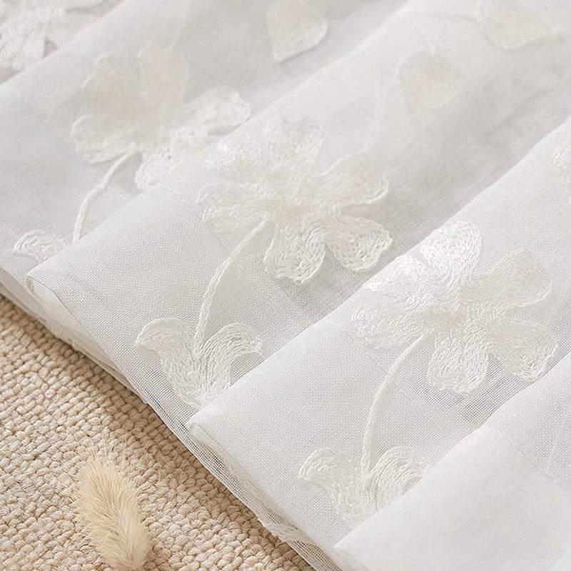 Pastoral Fresh White Embroidered Flower Vine Sheer Curtain Living Room Balcony Partition