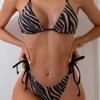 2025 Zebra Stripe Halter Bikini Three-Piece Swimsuit