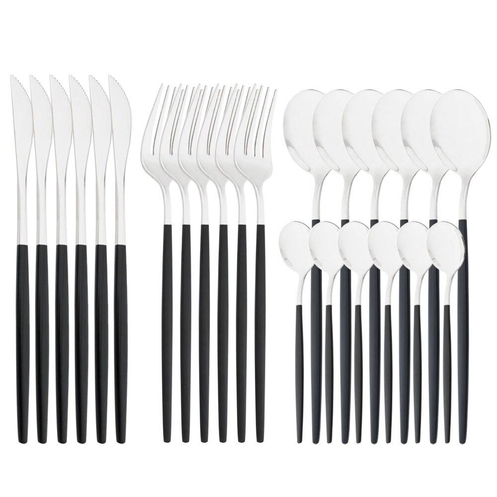 Purple Stainless Steel Cutlery Set 24pc For 6 Flatware Knife Fork Coffee Spoons Tableware Suit Household Kitchen Dinnerware Set