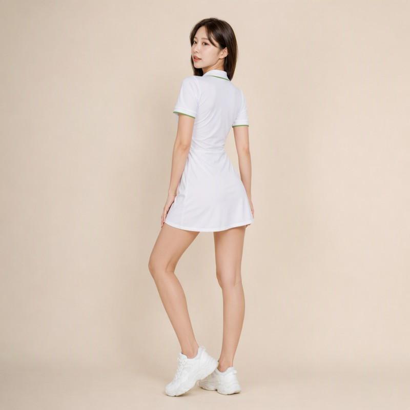 Womens Slim Fit Tennis Dress With Contrast Polo Collar Sporty Workout Golf Running Yoga