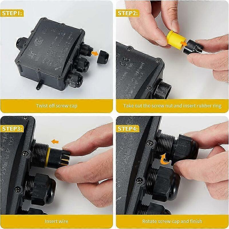 Outdoor IP68 Waterproof Junction Box - 4 Way Larger Cable, Electrical Junction Box Connector for Cable 4 to 14mm, ABS + PVC