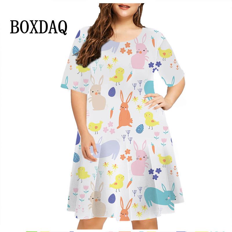 3D Cartoon Rabbit Print Dress Easter Egg Dress Women Short Sleeve Fashion Kawaii Casual Dresses Party Oversized Women Clothing