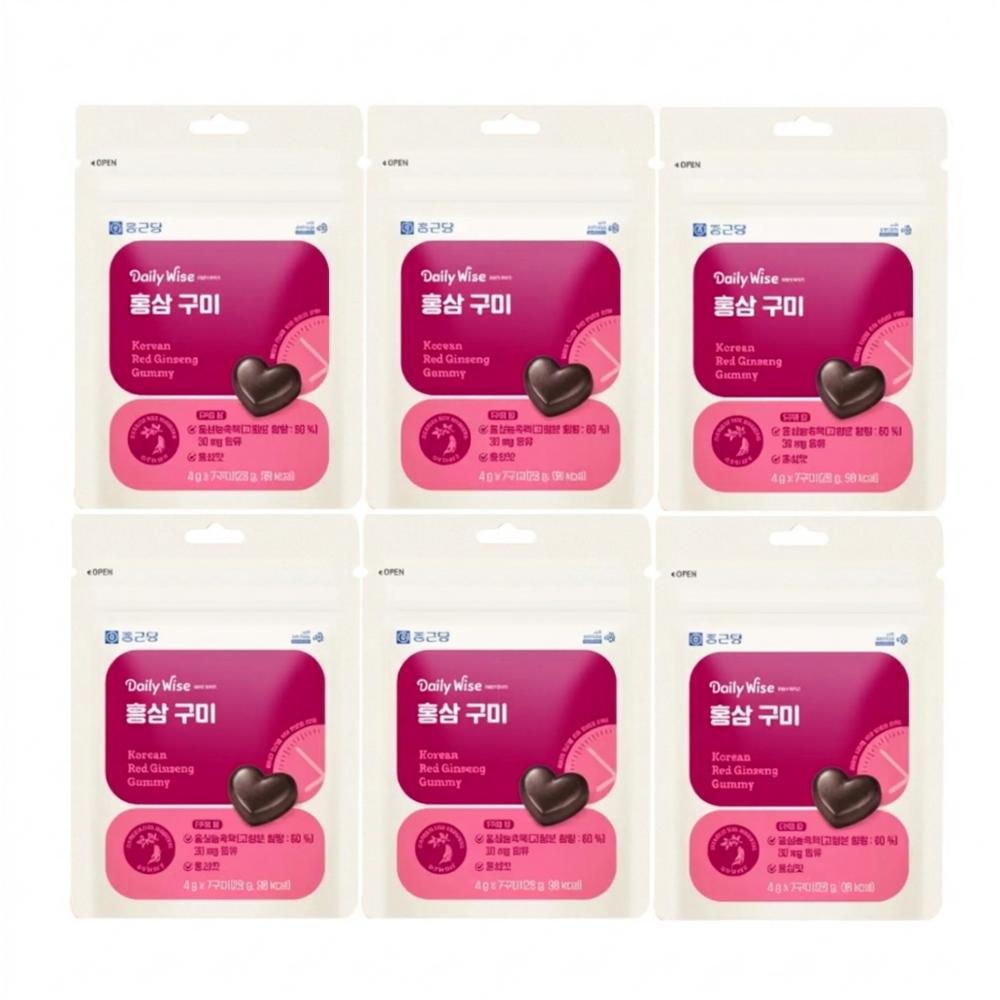 Chong Kun Dang Daily Wise Red Ginseng Gummies 7-Day Supply (6 pcs, 7 Servings)