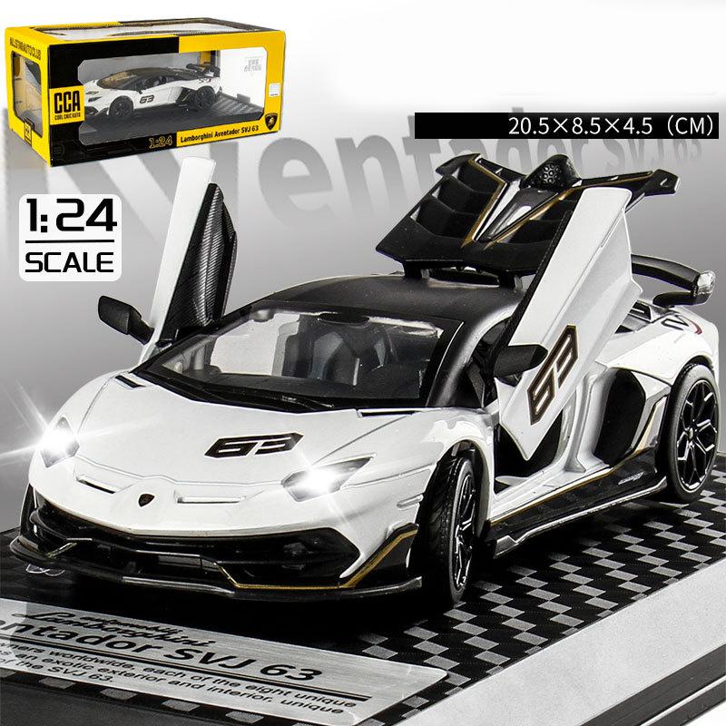 Масштаб 1/24 Lambo Aventador SVJ63, литая под давлением модель автомобиля, игрушечный автомобиль с откатным механизмом, звуком и светом для детей, коллекция подарков для мальчиков и девочек