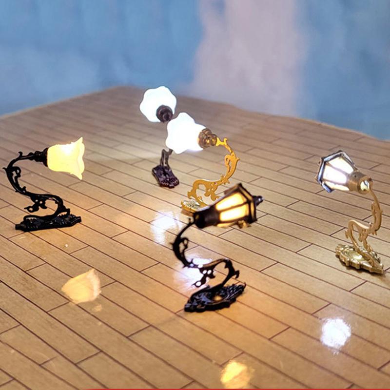 2Pcs 1/12 Dollhouse Wall Lamp Model Garden Yard Chandelier Sand Table Led Light