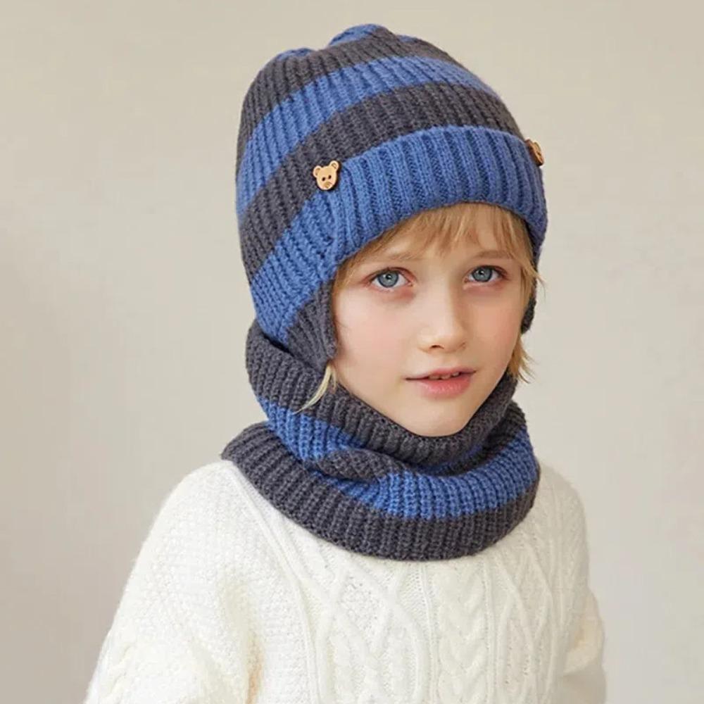 2pcs Neck Warmer Children Hat Scarf Set Fleece Lining Children Winter Hat Scarf  for Winter
