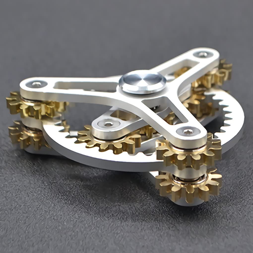 Pure Brass Fidget Spinner Gears Linkage Fidget Gyro Toy Metal DIY Hand Spinner with Multiple Premium Bearings (12 Bearings White)