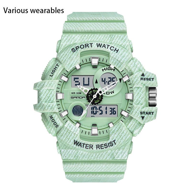 Трендовые спортивные новые цифровые часы модные двойной дисплей большой циферблат светящиеся водонепроницаемые часы унисекс
