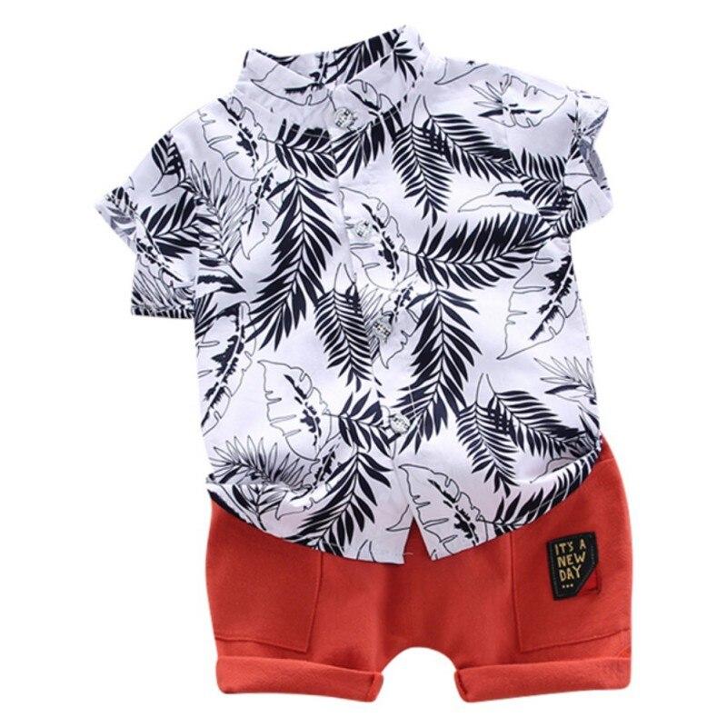 Summer Children Baby Boys Short Sleeve Leaves Pattern T-shirt Blouse+Shorts Casual Outfits Set