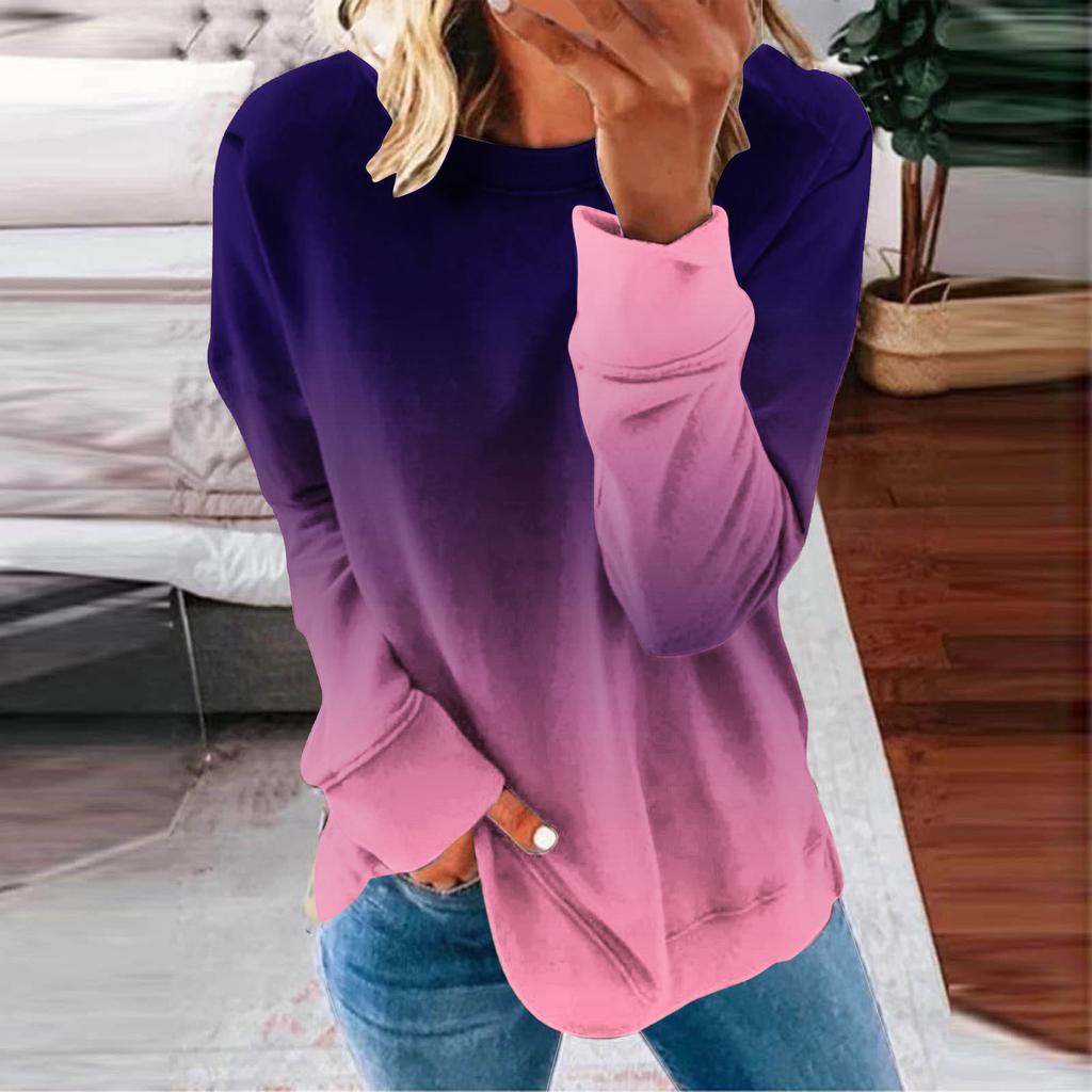 Women's Top Autumn Winter Stripe Tie-dye Print Sweatshirts Long Sleeved O Neck Gradient Hoodies Female Casual Tops