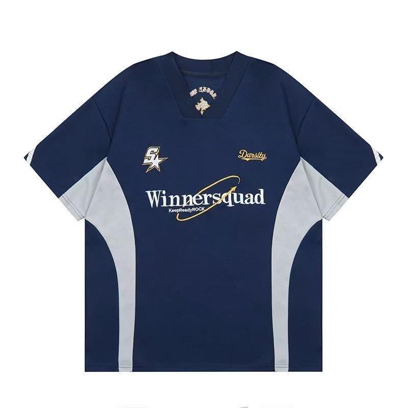 Спортивная футболка Y2k, женская футболка из винтажного джерси большого размера с V-образным вырезом и вышитыми короткими рукавами, наряд для пары, размер плюс, лето