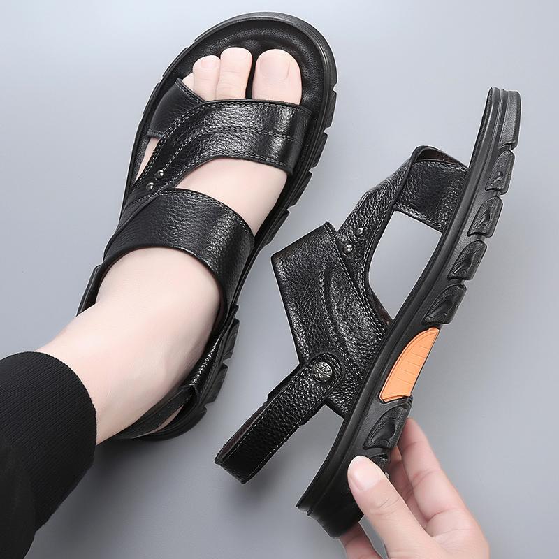 Модные мужские сандалии из натуральной кожи, летние пляжные тапочки с латексной подкладкой, мягкие, легкие, универсальные, ретро-сандалии, мода 2024 года для мужчин