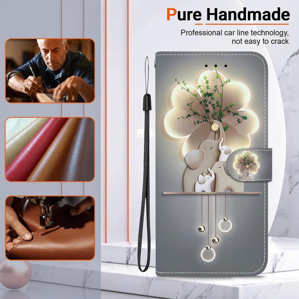 3D Абстрактное искусство Живопись Цветы Животные Кожаный телефон Кошелек Чехол-книжка Подставка для iPhone 15 Pro Samsung A16 Redmi Note 14 Магнитный слот для карт Флип-чехол