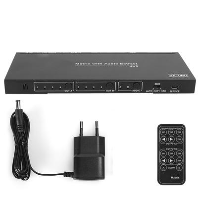 Матрица HDMI 4x2 из черного алюминиевого сплава с опто-аналоговым выходом
