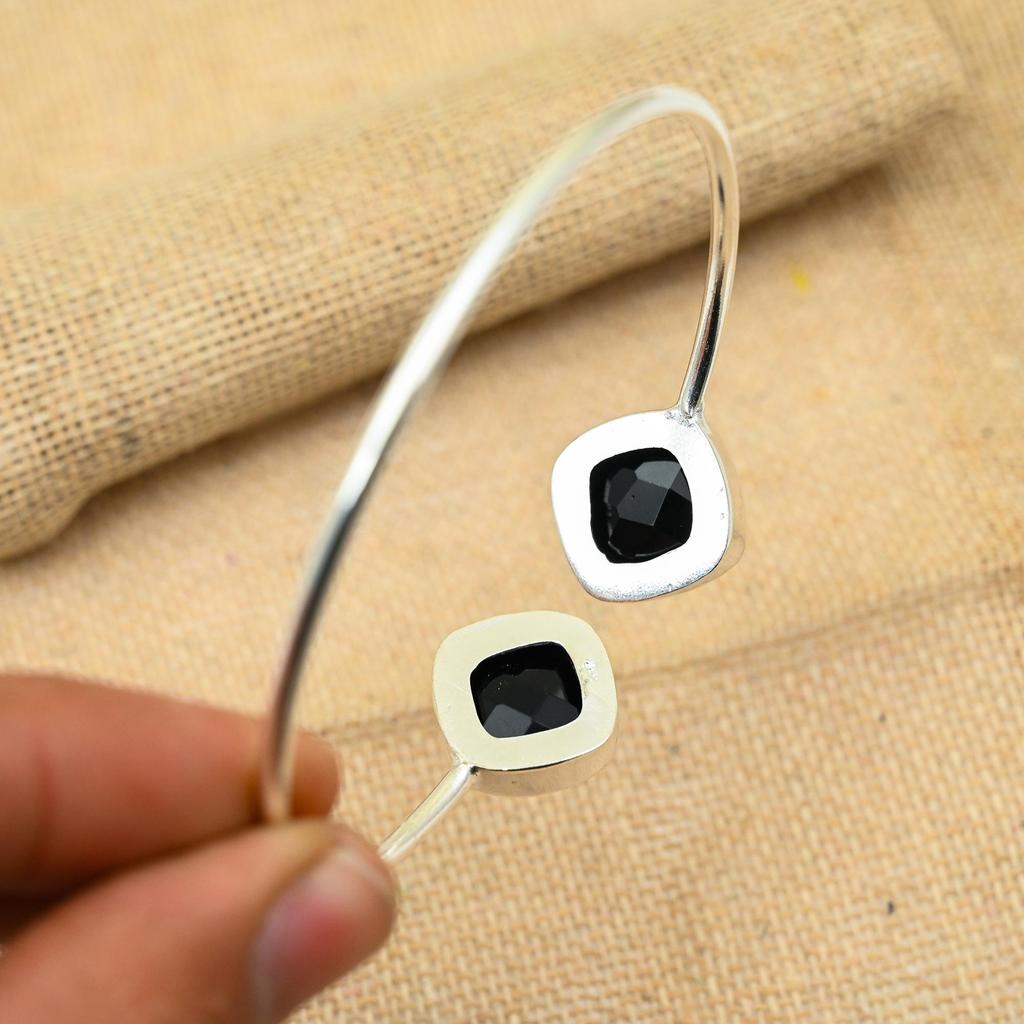 Черная шпинель, драгоценный камень ручной работы, стерлинговое серебро 925 пробы, ювелирные манжеты для свадебного подарка