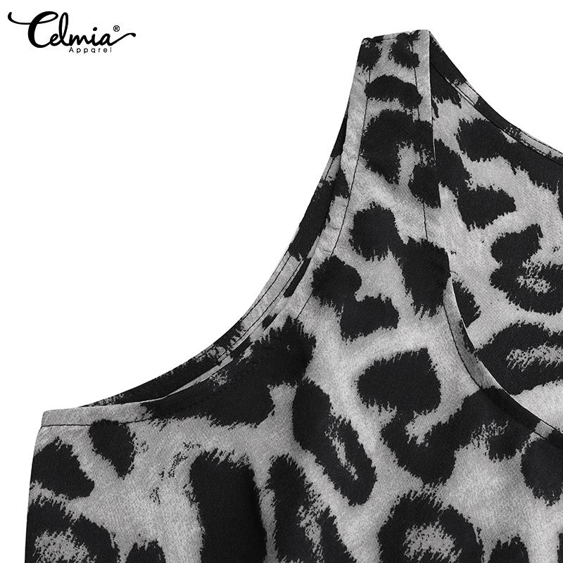 Celmia Летнее женское свободное праздничное длинное платье с леопардовым принтом без рукавов, элегантное повседневное свободное платье трапециевидной формы большого размера