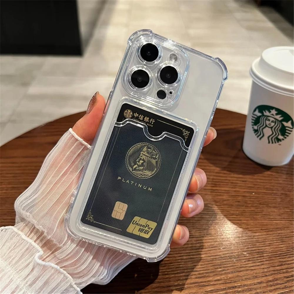 Роскошный мягкий прозрачный чехол-держатель для карточек для iPhone 15 14 11 12 13 Pro Max Mini X XS XR 7 8 Plus SE сумка-кошелек чехол