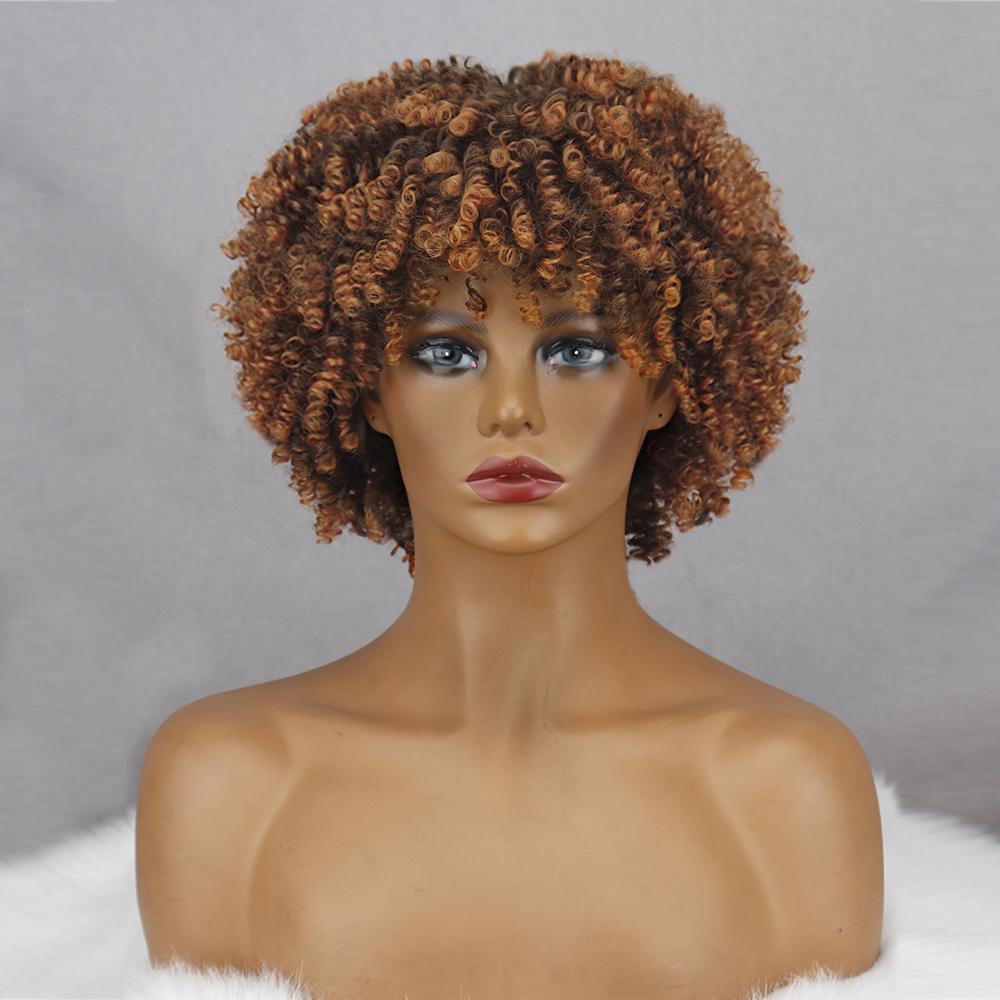 MISS WIG Афро-женщины из синтетического волокна, черный, коричневый, серый, странный вьющийся парик с челкой, африканский короткий вьющийся парик, косплей
