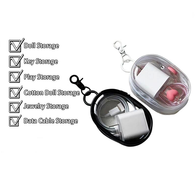 Прозрачная сумка для хранения, брелок для ключей, дорожный портативный кабель для передачи данных, наушники, многофункциональная петля для ключей, мини-сумка для кукол