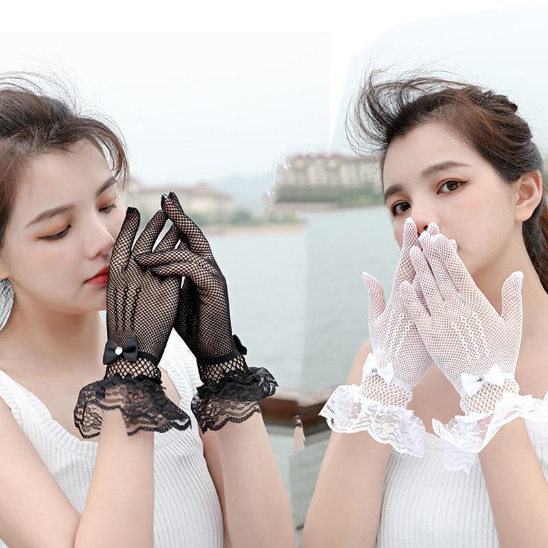 Женские церемониальные этикетные сетчатые тонкие варежки в стиле готического панка, сексуальные перчатки, черные, белые, мягкие, эластичные, для девочек, кружевные, ажурные перчатки в стиле Лолиты